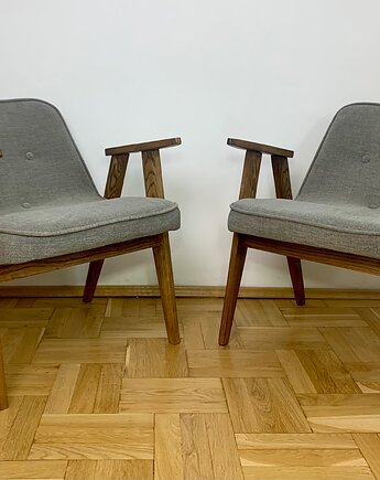 Dwa fotele 366 Chierowski lata 60 PRL. Szary 2x, Szczypta