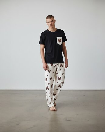 Piżama Unisex bawełniana w beżowe serca, HisOutfit