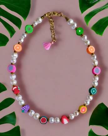 Perły z owocami : choker : naszyjnik wakacyjny, kaktusia