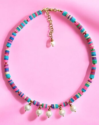 SUMMER COLLECTION naszyjnik : duże perły i kolorowa lawa, kaktusia
