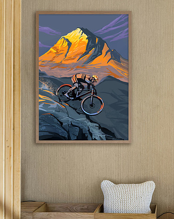 Plakat kolarstwo górskie - zachód słońca, minimalmill