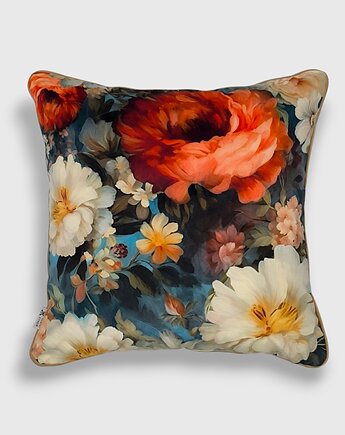 Turkusowa poduszka dekoracyjna w kwiaty 45x45 Floral Vintage, Mental Ether