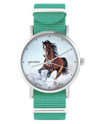 Zegarek -  Brązowy koń - turkusowy, nylonowy, yenoo