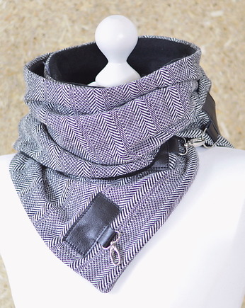 Szal wzorzysta wełna ze skórą Unisex -Czarny, Green Sheep