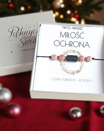 Amulet - MIŁOŚĆ i OCHRONA - świąteczne pudełko - TURMALIN, rodonit, kaktusia