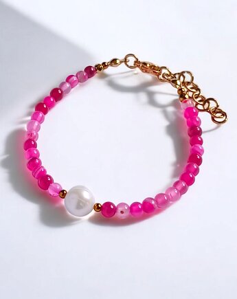 Bransoletka : fuchsia & pearl collection : agat i perła, kaktusia