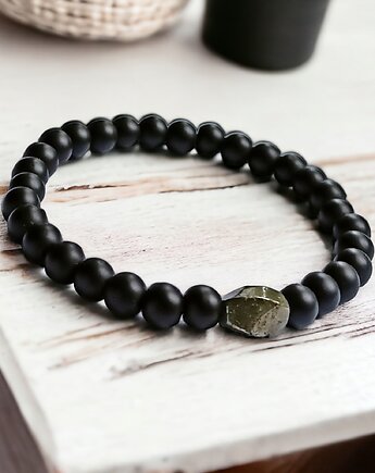 Damska bransoletka: PIRYT & ONYKS :: na gumce, kaktusia