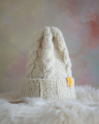 Czapka wełniana z warkoczami LULLABY 100 % alpaka naturalna, sploteka