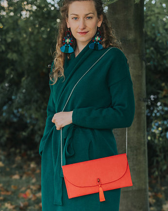 Torebka kopertówka czerwona na łańcuszku, kopertówka crossbody, Soutacheria