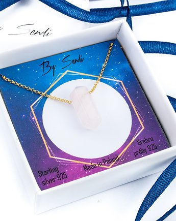 Naszyjnik z kwarcem różowym, biżuteria z kamieniem, prezent dla siostry, By Sendi