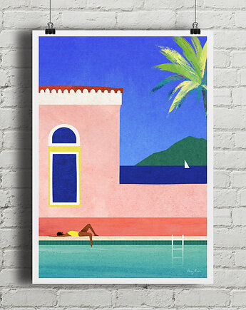 Letnie wakacje nad basenem - plakat fine art, minimalmill