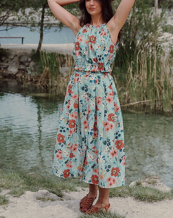 Bawełniana spódnica w kwiaty, BLUE SUMMER, ZUZA, Yanowska