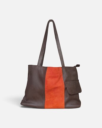 Shoper bag brązowa torba z pomarańczem, Łagoda