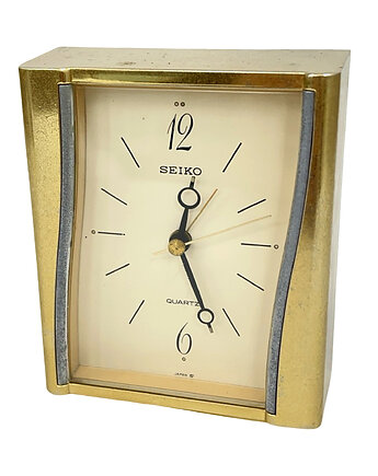 SEIKO Quartz zegar stołowy / budzik Japonia lata 80. złota obudowa vintage, Good Old Things