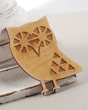 Stylowa drewniana broszka - idealny prezent dla Niej -  Sowa Żółta, MOOD for WOOD