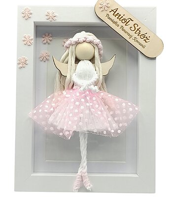 Aniołek w Ramce Róż 20cm, makrama ryneczek