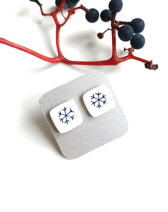 Kolczyki ceramiczne w śnieżynki, biżuteria z talerzy