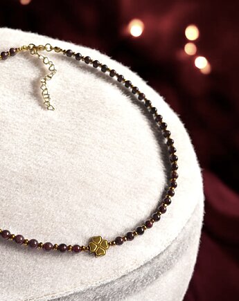 Na szczęście : granat, hematyt : czterolistna koniczynka : naszyjnik, kaktusia