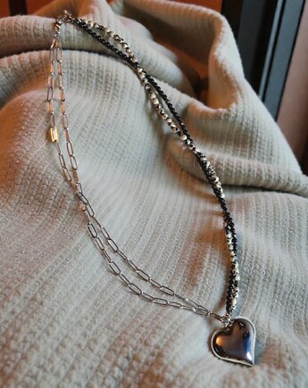 Oryginalny naszyjnik, serce, gruby łańcuch kamienie naturalne, Arto Teka