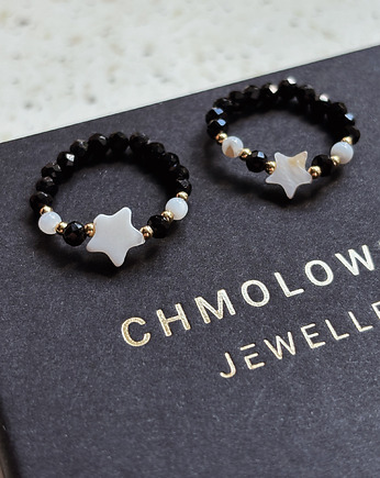 Pierścionek elastyczny Onyks i Gwiazdka, Chmolowska Jewellery