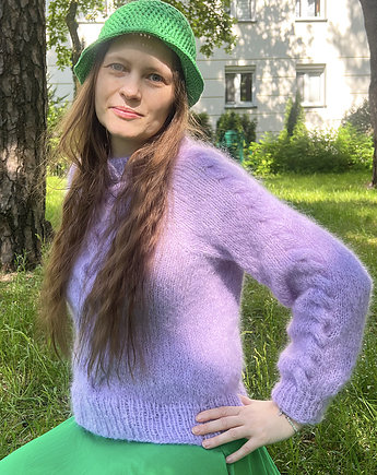 Ciepły liliowy sweter z alpaki i merynosa, Made by Jaga