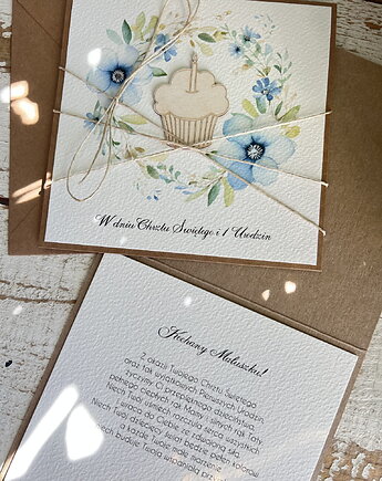 Wyjątkowa ręcznie robiona kartka na chrzest i roczek jednocześnie, sorte