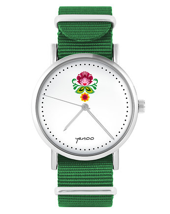 Zegarek - Folkowy kwiat - zielony, nylonowy, OSOBY - Prezent dla teścia