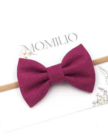 Opaska do włosów kokarda z lnu  Linen Bow Amarant, Momilio