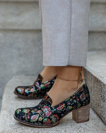 SKÓRZANE PÓŁBUTY ZAPATO 250 CZARNE LIŚCIE, Zapato