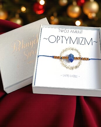 Amulet - OPTYMIZM - świąteczne pudełko - lapis lazuli, kaktusia
