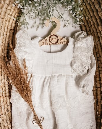 Sukienka do chrztu chrzciny muślin boho koronka, Domowa Pracownia Dominika Wilk