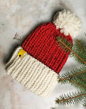 WOOLY POM POM Wełniana czapka dla MIKOŁAJKI, sploteka