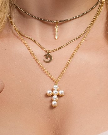 Łańcuszek z krzyżem z perłami Pearl Cross, AFRODITTE COLLECTION