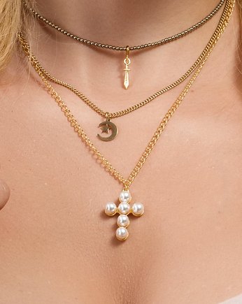 Łańcuszek z krzyżem z perłami Pearl Cross, AFRODITTE COLLECTION