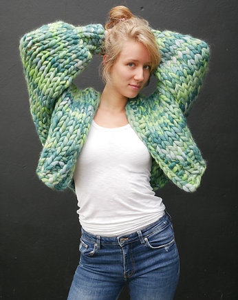 Kolorowy krótki sweter kardigan  organic merino, PANAPUFA