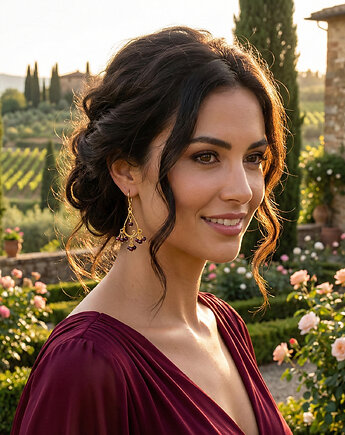 Ekskluzywne kolczyki pozłacane srebro 925 granaty bordowe z granatami, Yamira Art Studio