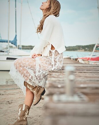 Skinny Love White / koronkowa spódnica maxi, Bohemian Soul atelier by M.