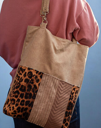 Duża torba na ramię patchwork, raspberi