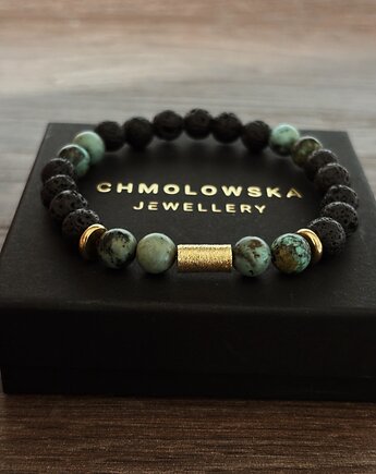 Bransoletka Męska Turkus Afrykański i Lawa wulkaniczna, Chmolowska Jewellery