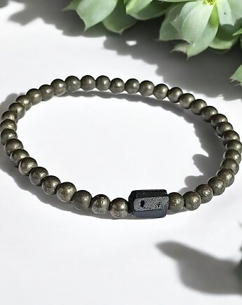 DAMSKA bransoletka: piryt & czarny turmalin, kaktusia