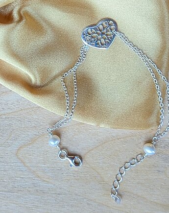 Srebrne serce - bransoletka z perłami, Studio Gazela