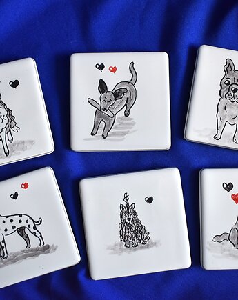 Podkładki pod kubki kafelki psy czarne, Kobaltowa Sroka