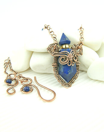 Naszyjnik perfumetka z lapis lazuli wire wrapping, Blue Pearl Art
