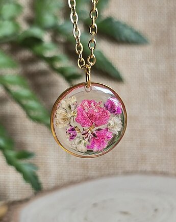 Wieczne kwiaty wisiorek kwiatowy kobiecy, zkwiatem