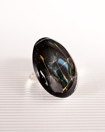 Artystyczny pierścionek z nasionkami dmuchawca w żywicy., So Jewelry