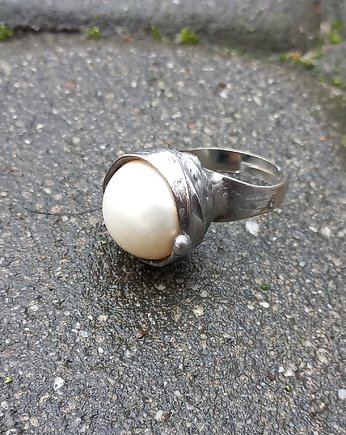 Wielka perła - pierścionek regulowany, OKAZJE - Prezent na Urodziny