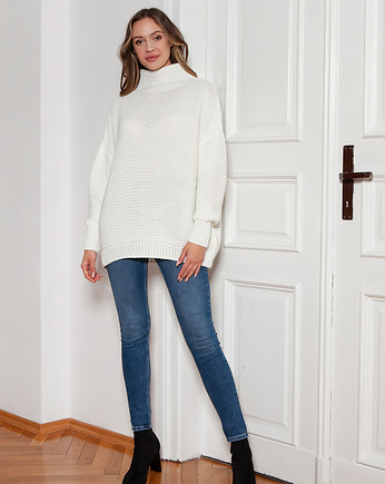 Sweter oversize z golfem - SWE148 ecru, Lanti