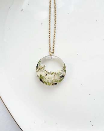 Naszyjnik z gipsówką, Jaskółcze ziele handmade 