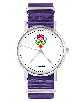 Zegarek - Folkowy kwiat - fioletowy, nato, yenoo