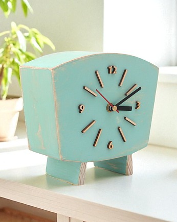Zegar biurkowy drewniany- cichy mechanizm - Miętowy, Clock Wood Studio